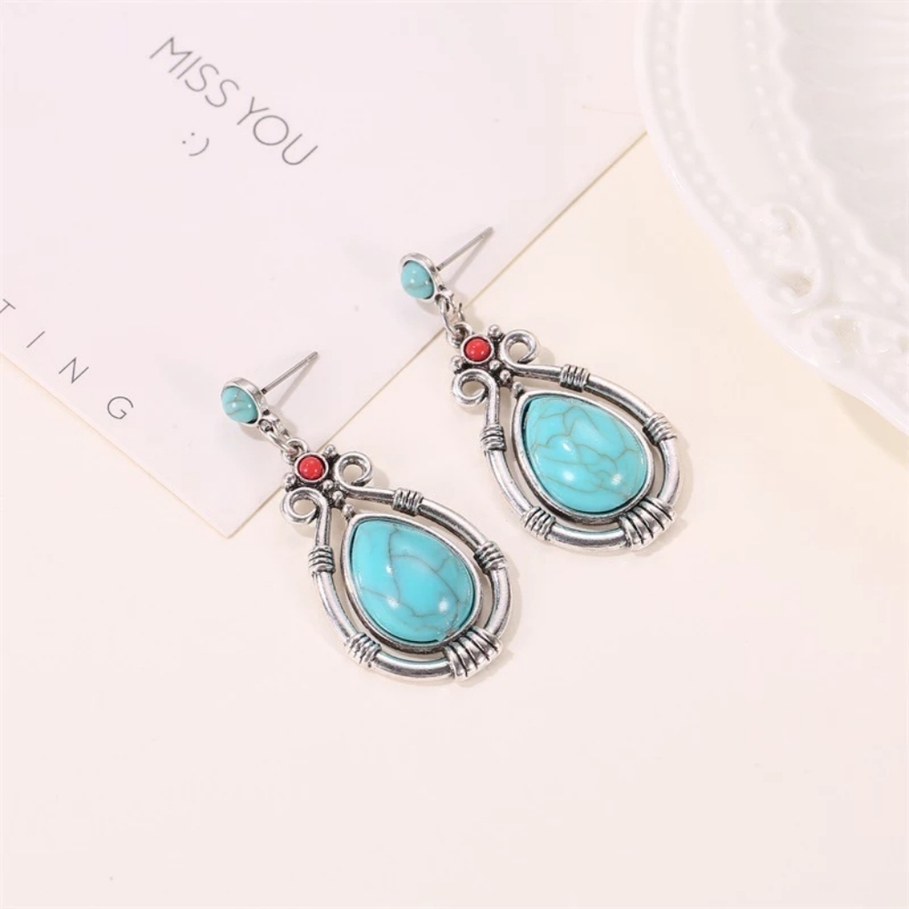 Vintage Tibetan Silver Turquoises Earrings - Picture 5 of 5